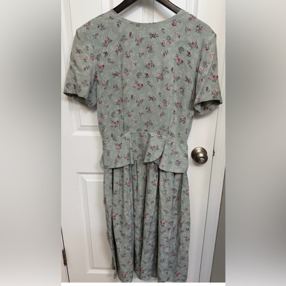 Vintage Cottagecore Willow Ridge Green Pleated Midi Dress shoulder pads🩷 modest